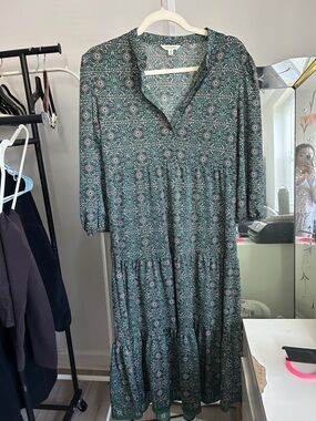 Max Studio Teal Green Printed Tiered Midi Dress BRAND NEW